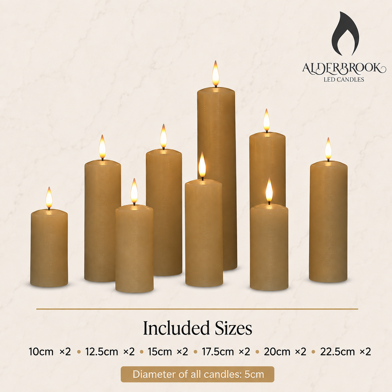 Alderbrook Ivory Set Of 9 Slim LED Pillar Candles