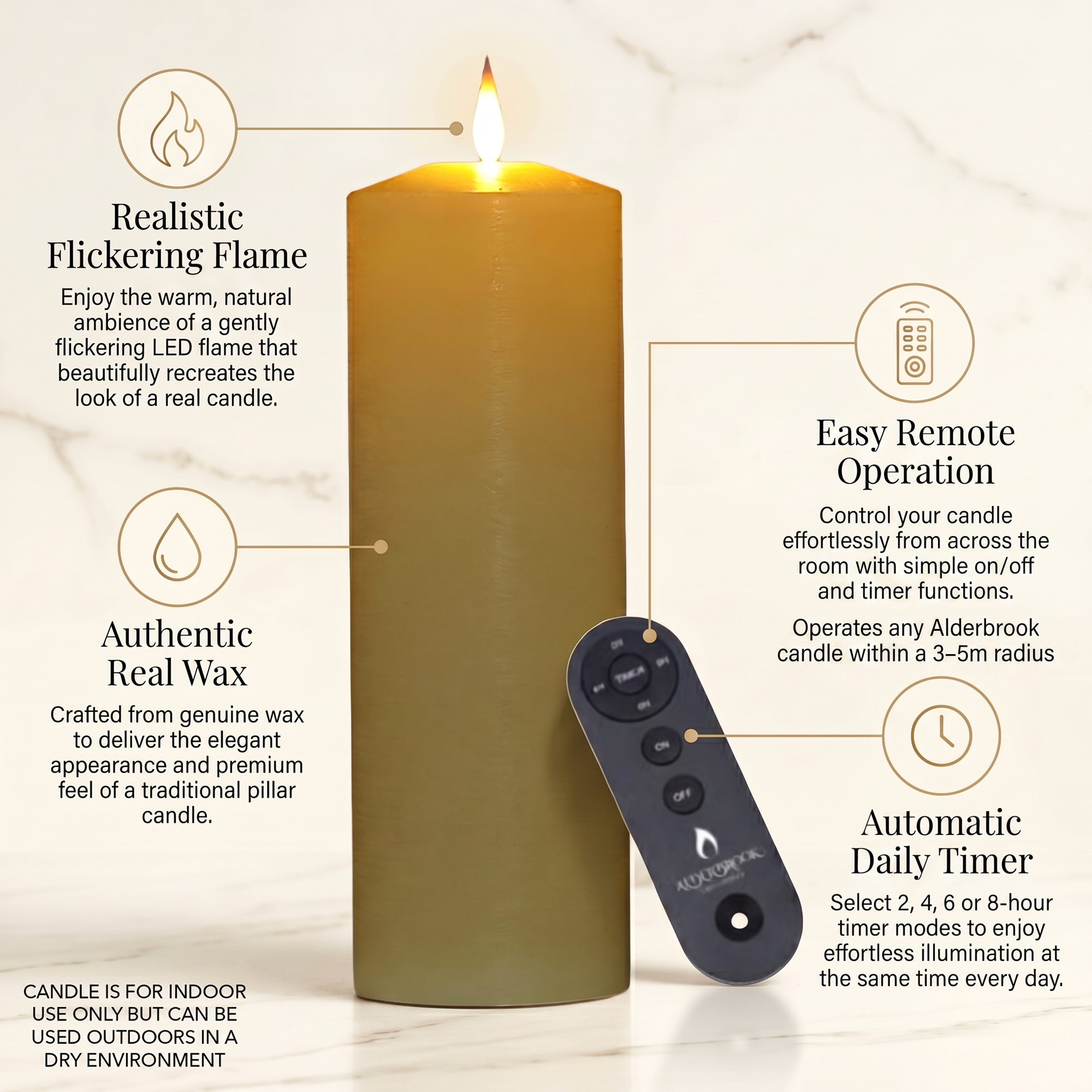 Alderbrook Ivory Set Of 3 LED Pillar Candles