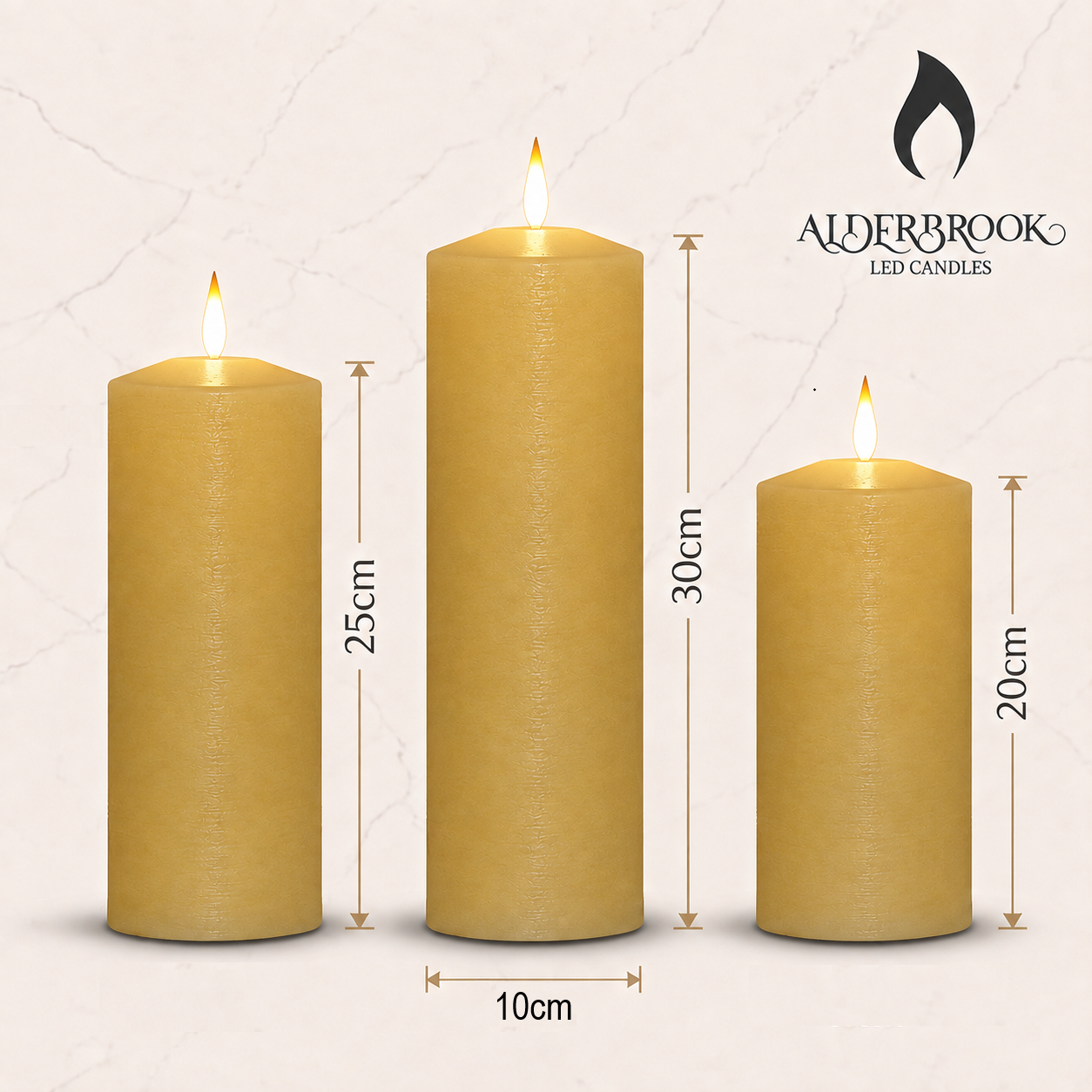 Alderbrook Ivory Set Of 3 LED Pillar Candles