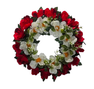 Artificial Poppy Wreath Red & White 35cm