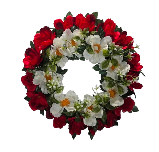 Artificial Poppy Wreath Red & White 35cm