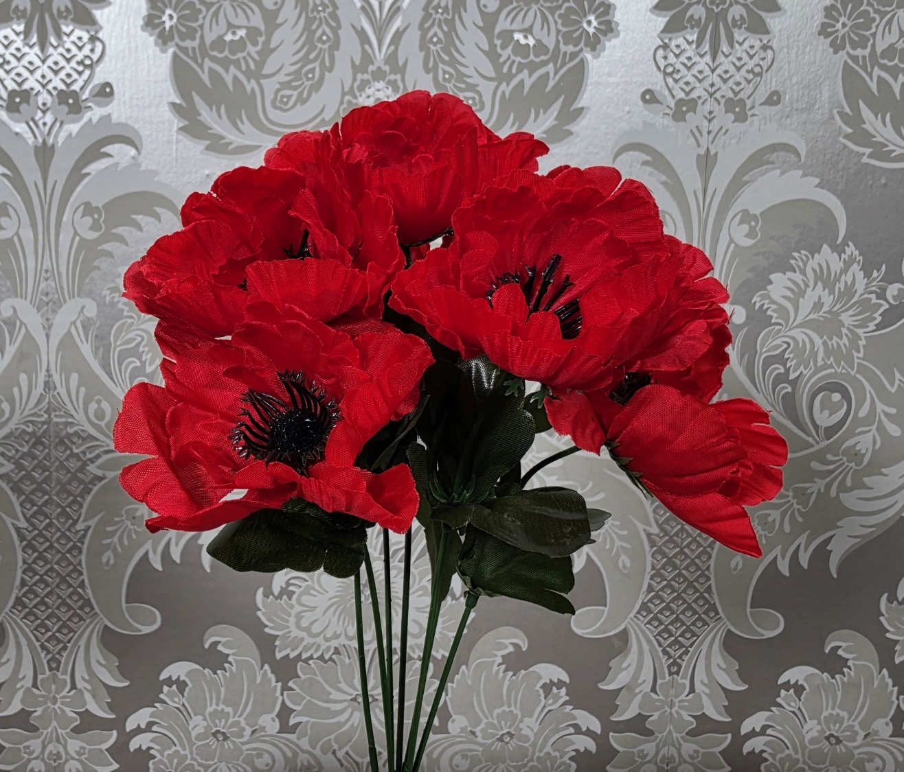 Artificial Poppy Bush Red 32cm