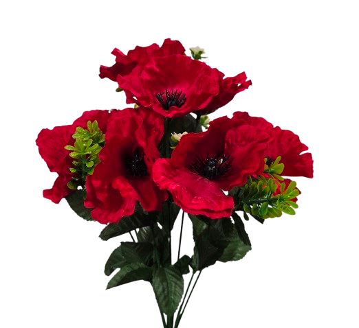 Artificial Poppy Bush 9 Heads Red 40cm
