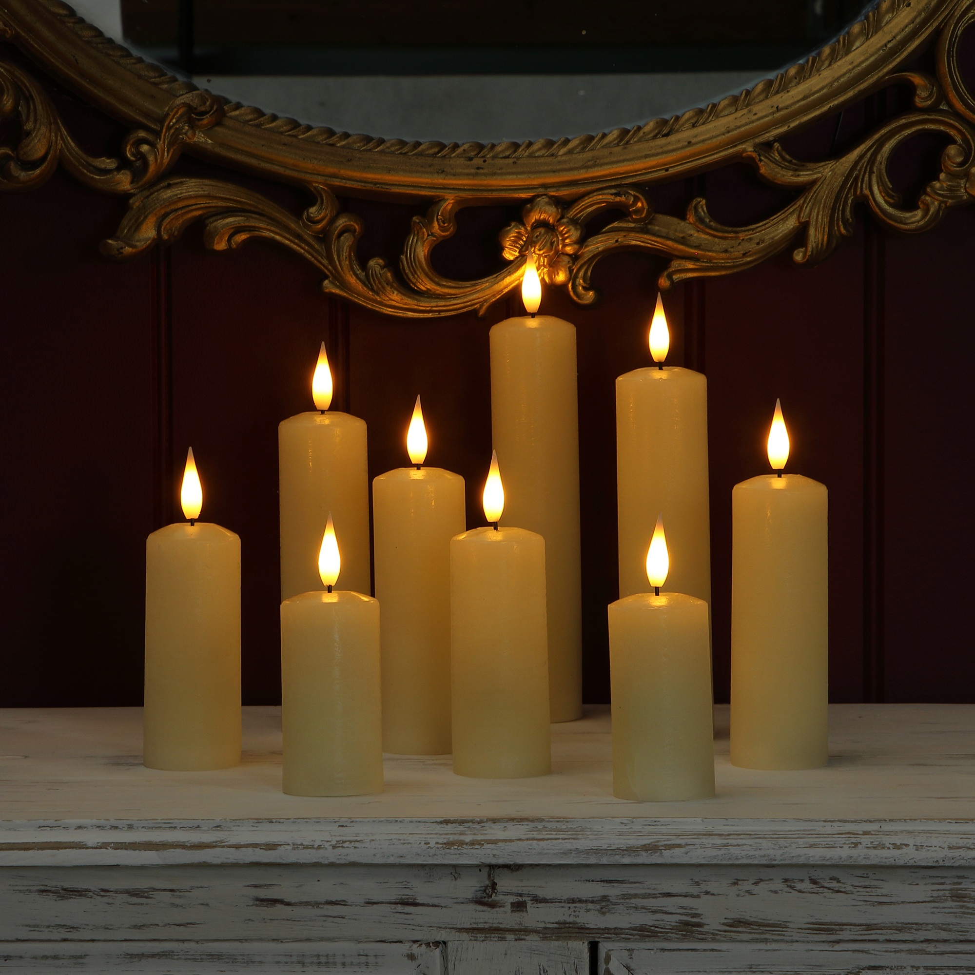 Alderbrook Ivory Set Of 9 Slim LED Pillar Candles