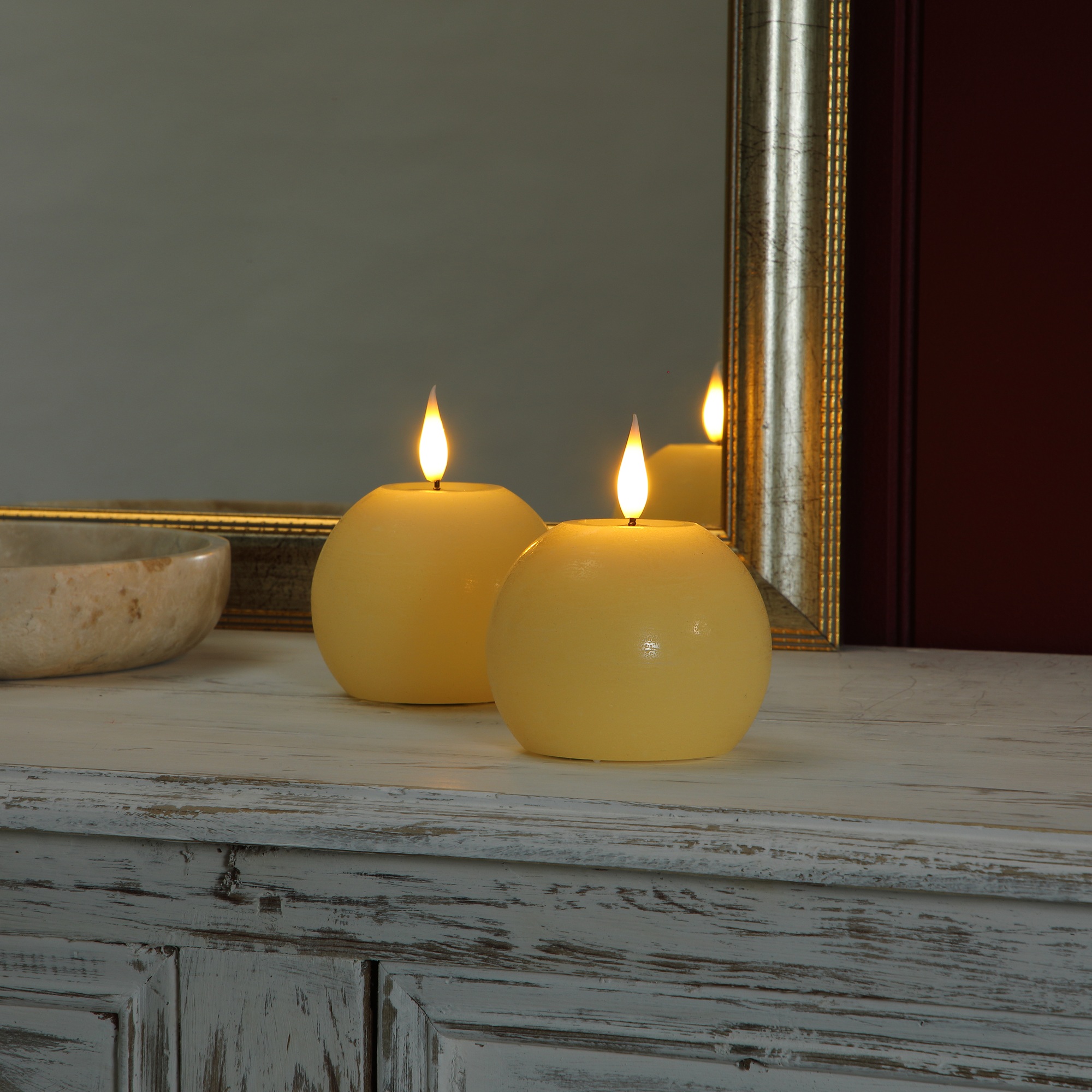 Alderbrook Ivory Set Of 2 10cm LED Sphere Candles
