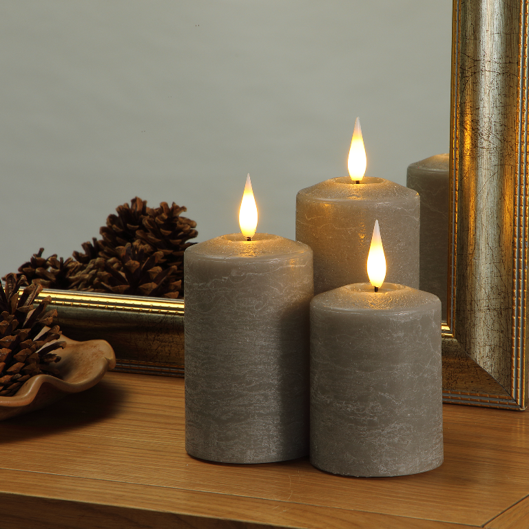 Alderbrook Pewter Set Of 3 LED Pillar Candles Small