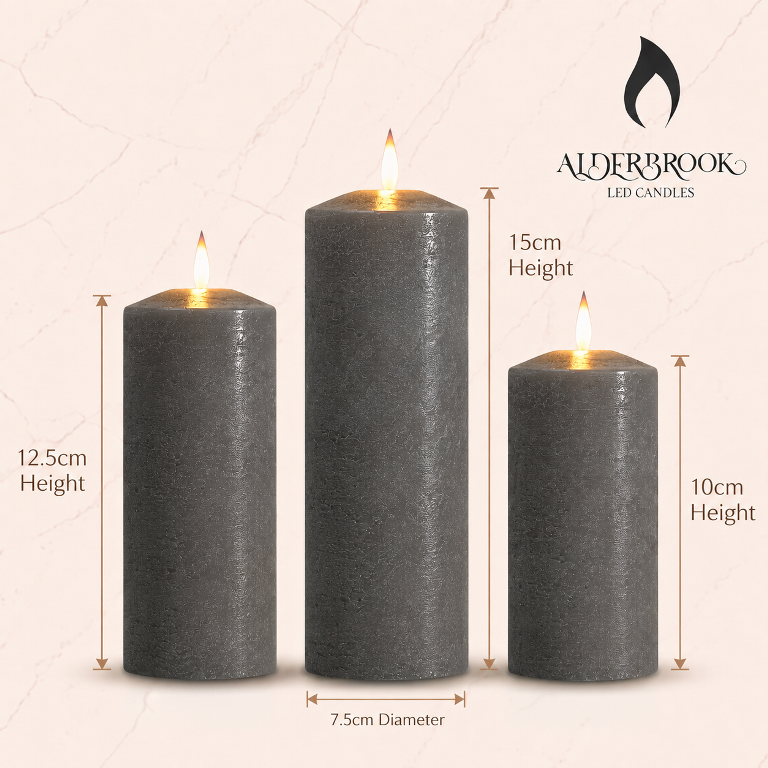 Alderbrook Pewter Set Of 3 LED Pillar Candles Small
