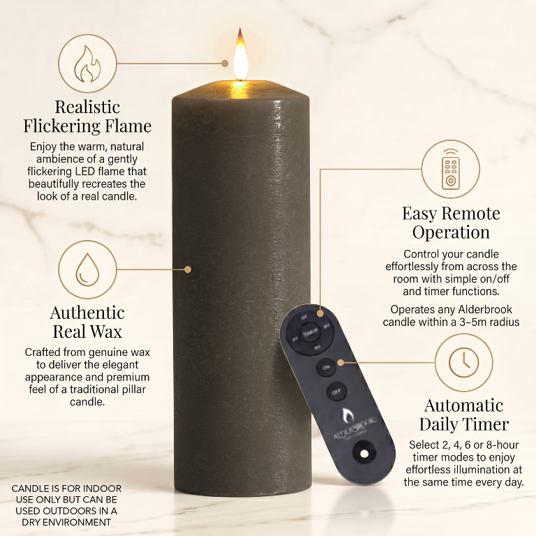 Alderbrook Pewter Set Of 3 LED Pillar Candles Small