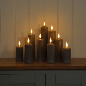 Alderbrook Pewter Set Of 9 LED Pillar Candles