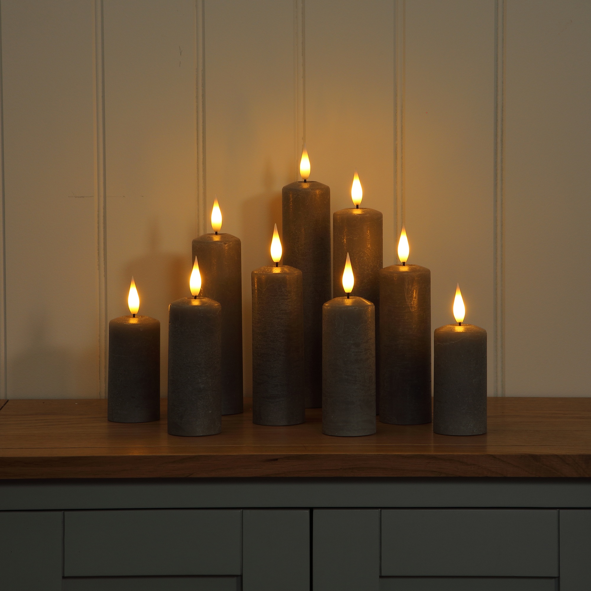 Alderbrook Pewter Set Of 9 LED Pillar Candles