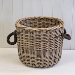 Log Basket With Rope Handles Round 26cm Diameter