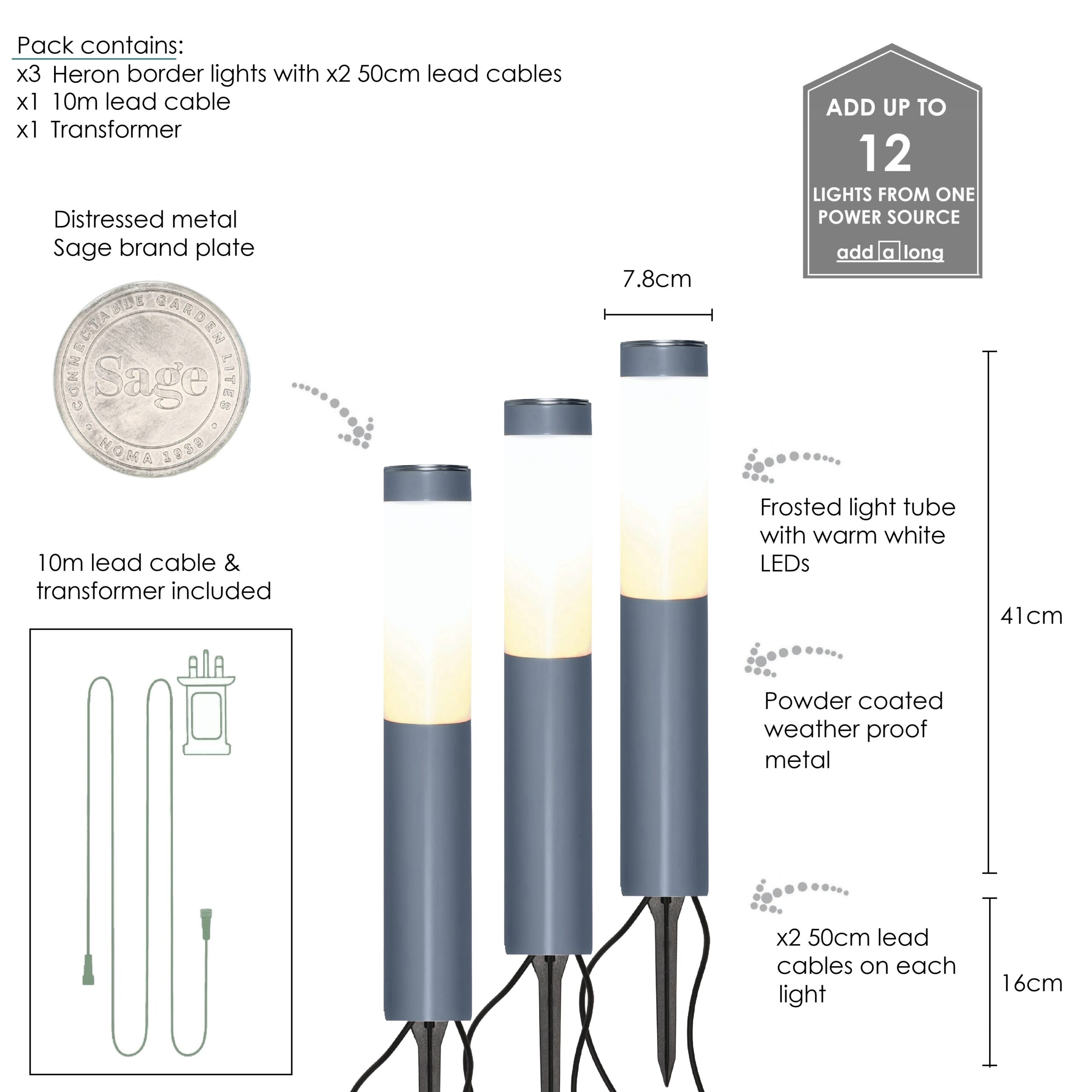 Outdoor Border Lights Set Of 3 Heron Slate