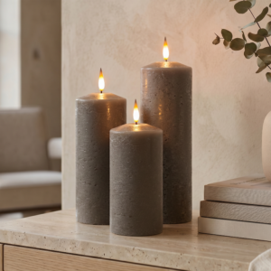 Alderbrook Pewter Set Of 3 LED Pillar Candles