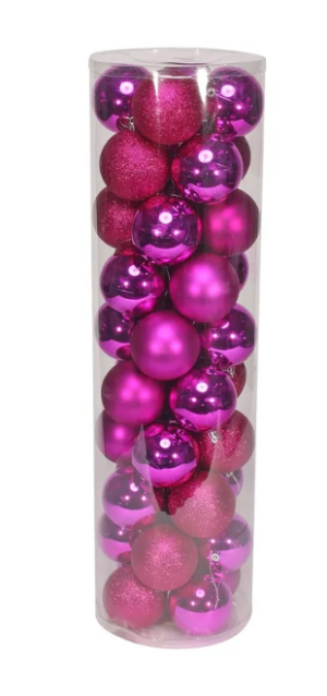 8cm Shatterproof Baubles Hot Pink x 48 (Matt, Shiny, Glitter)