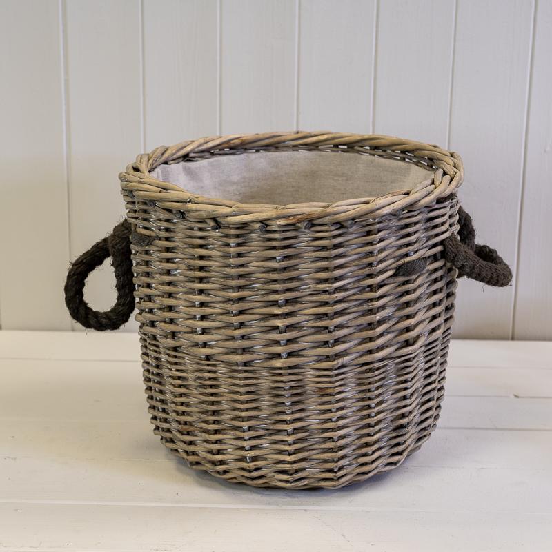 Log Basket With Rope Round 32cm Diameter