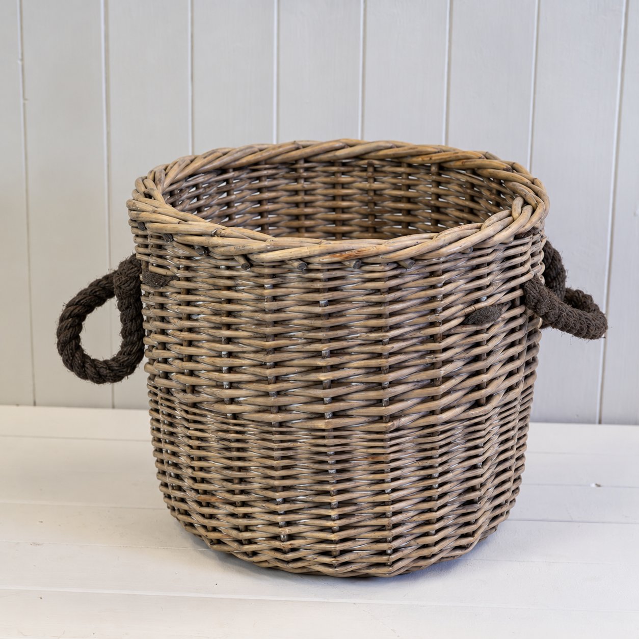 Log Basket With Rope Handles Round 26cm Diameter